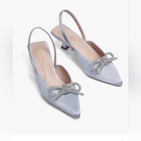 GENSHUO Slingback Rhinestone Bow Heels #946 - Picture 13 of 14